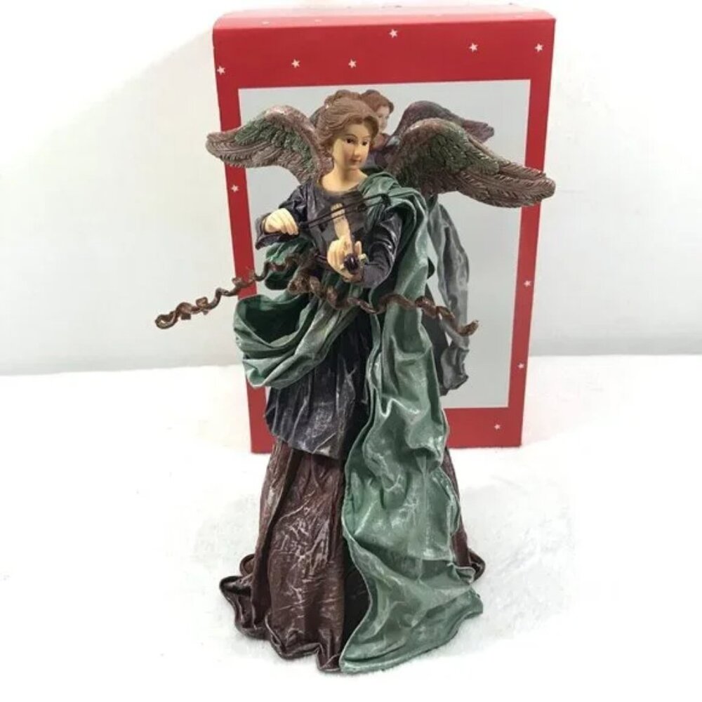 Paper Mache Angel Playing Violin Christmas Tree Topper Figurine